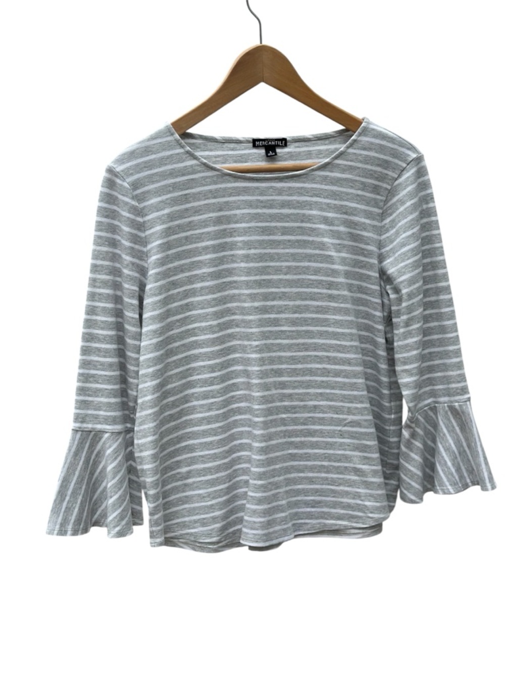 J Crew- Grey Striped Bell-Sleeve Women's Top- Cotton- Large